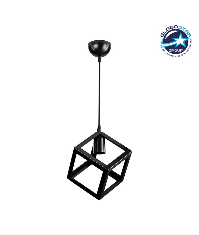 GLOBOSTAR® DISE 203-0274 Μοντέρνο Κρεμαστό Φωτιστικό Οροφής με Ντουί 1 x E27 AC 220-240V IP20 - Μαύρο - Μ22 x Π22 x Υ24cm